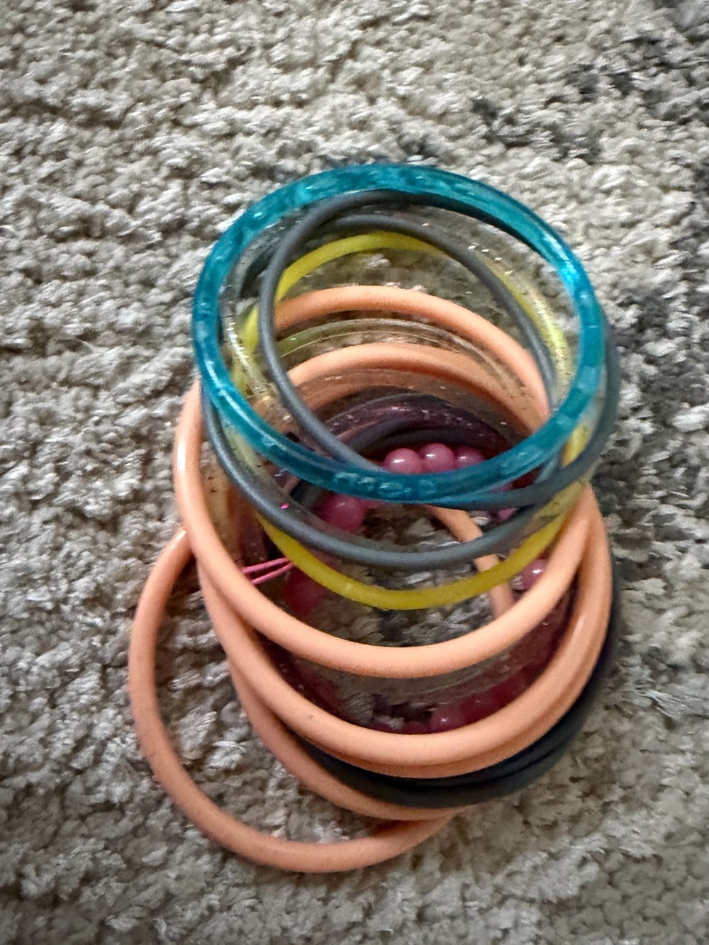 Multicolor Women’s Bangle Bracelet Set - Peach, Teal, Yellow, Gray, Pink